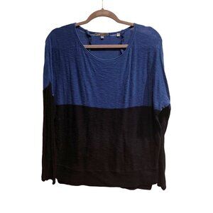 Vince Cobalt Blue Black Colorblock Scoop Neck Cotton Sweater M